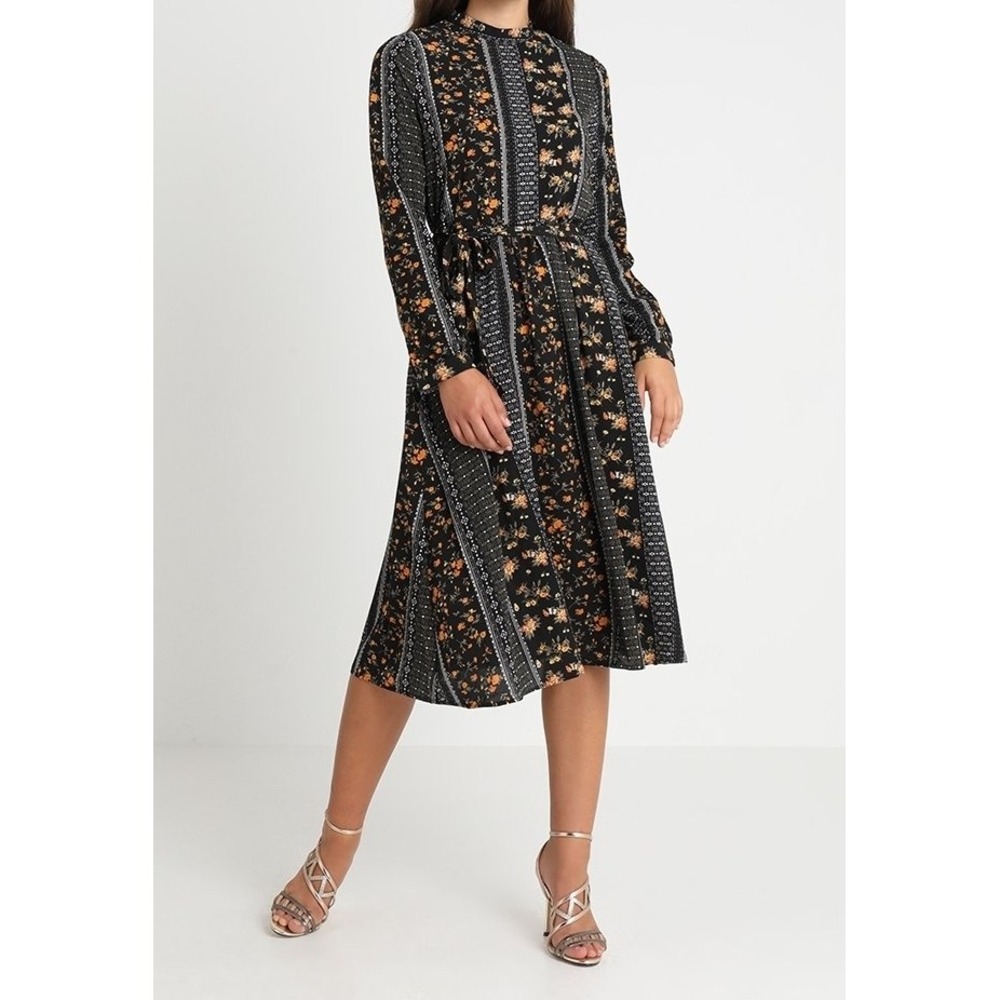 Vero Moda Dress Womens EU Large US Medium Black Midi Floral Mally‎ Long Sleeve